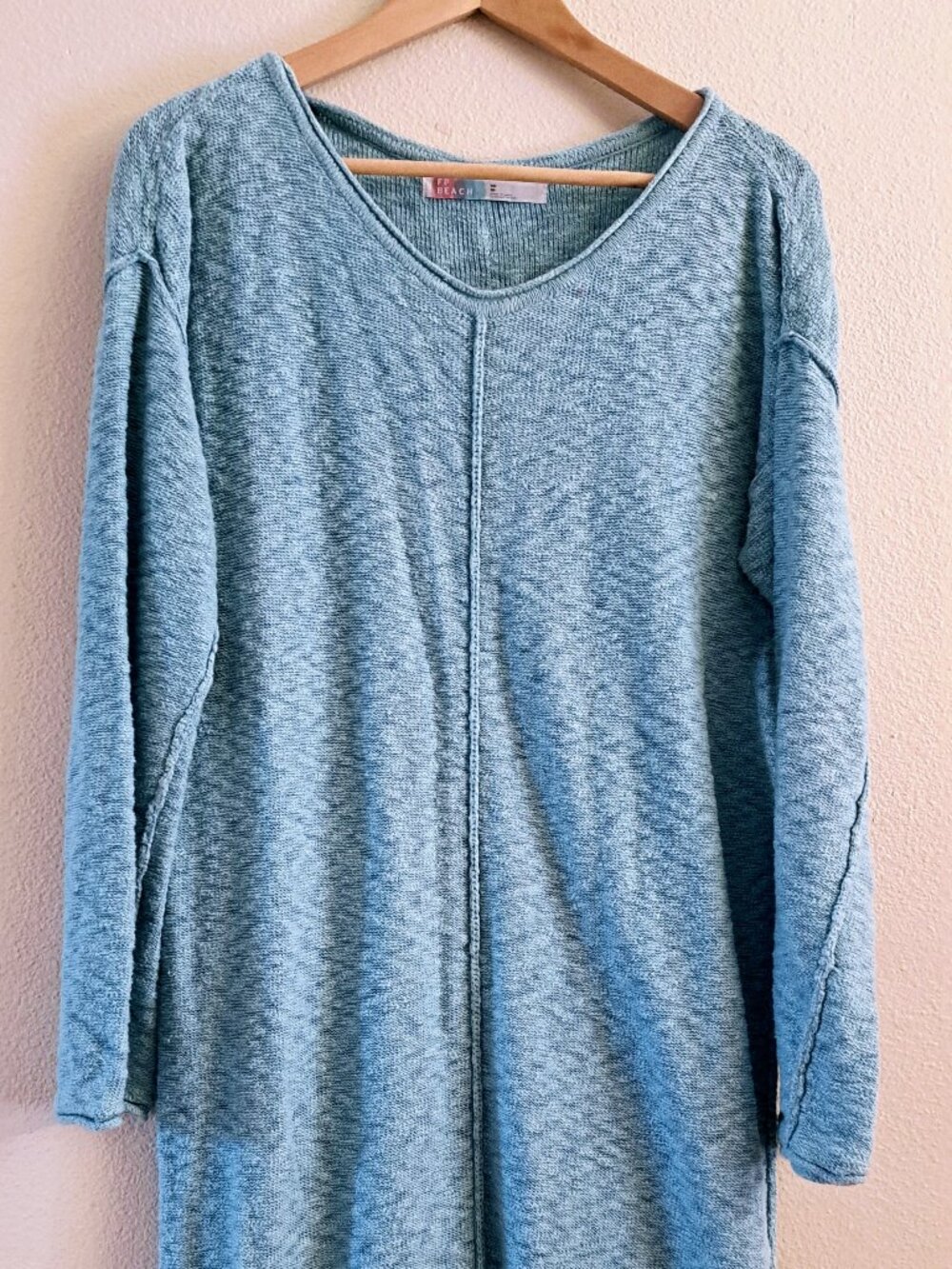 Free People Cover Up Sweater Dress small- large Blue Green Knit Long sleeve Maxi